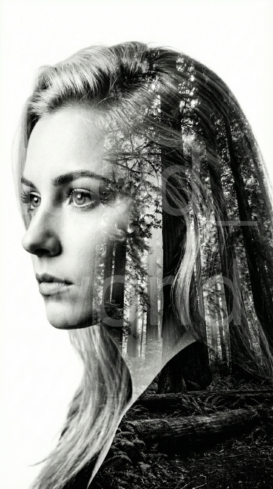 Blonde Woman in Forest Double Exposure Digital Download Printable File Wall Art