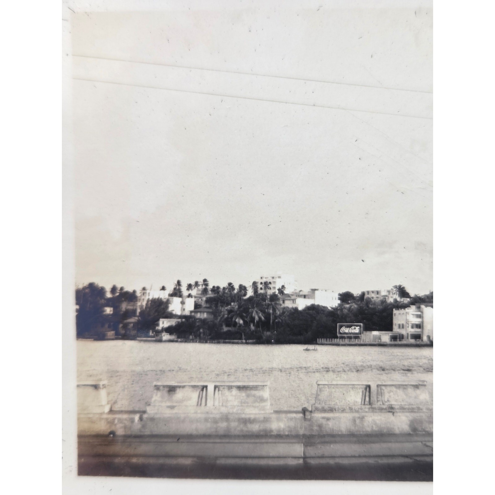 c1930s Caribbean Waterfront Bridge View Coca Cola Sign Silver Gelatin Photo