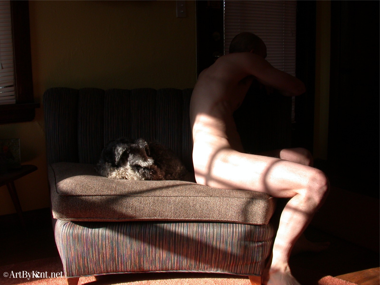 nude male picture of man with his dog, artistic nude