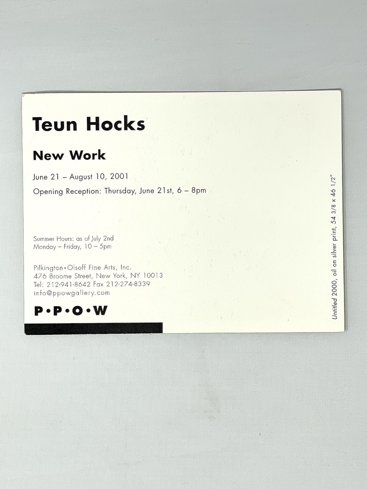 Teun Hocks (1947-2022) Art Announcement Card 2001 – PPOW Gallery NYC