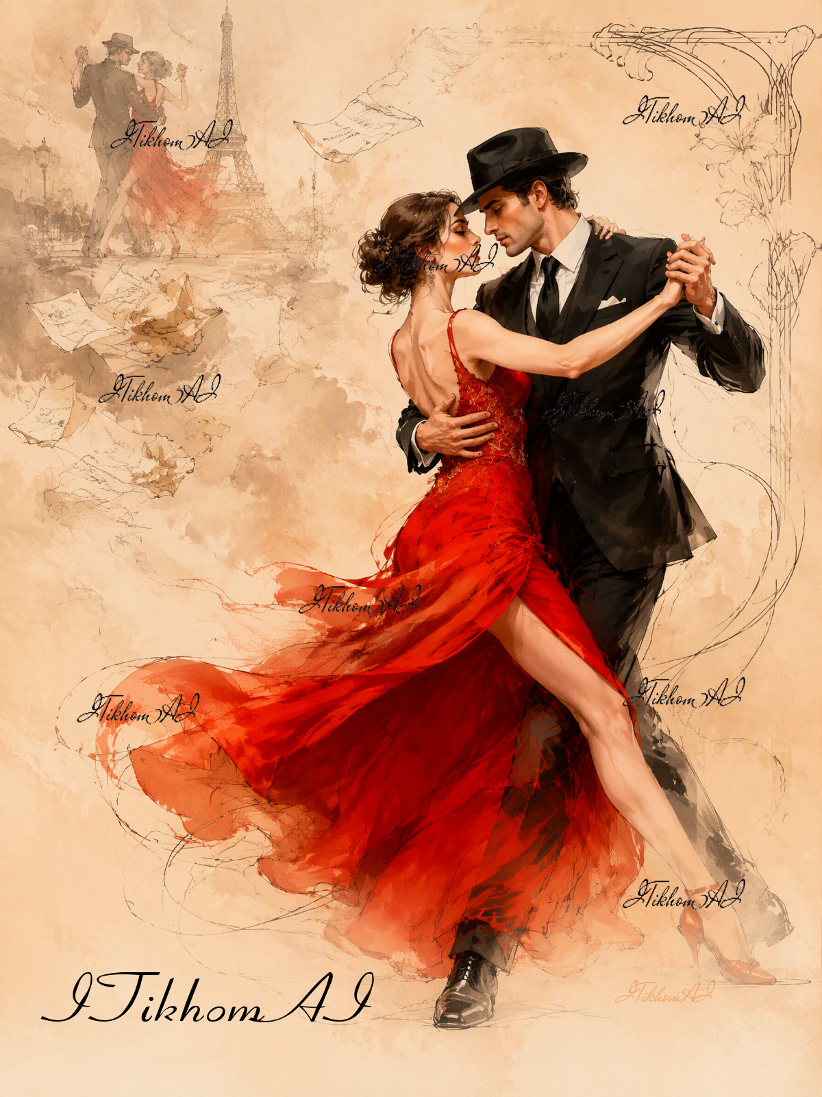 Digital Art Painting Portrait Woman Man Dance Backgraund Wallpaper Desktop
