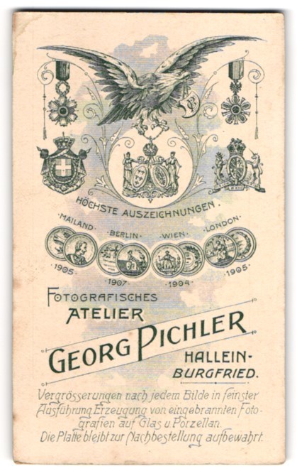 Photograph Georg Pichler, Hallein, Eagle with coat of arms shield including monogram of Fo