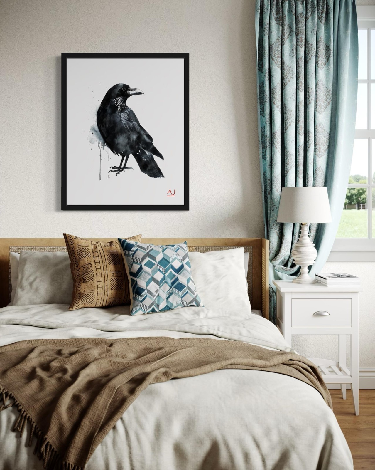 Crow Art Print Poster, Bird Watercolor Painting, Nature Animal Wall Decor Bir…