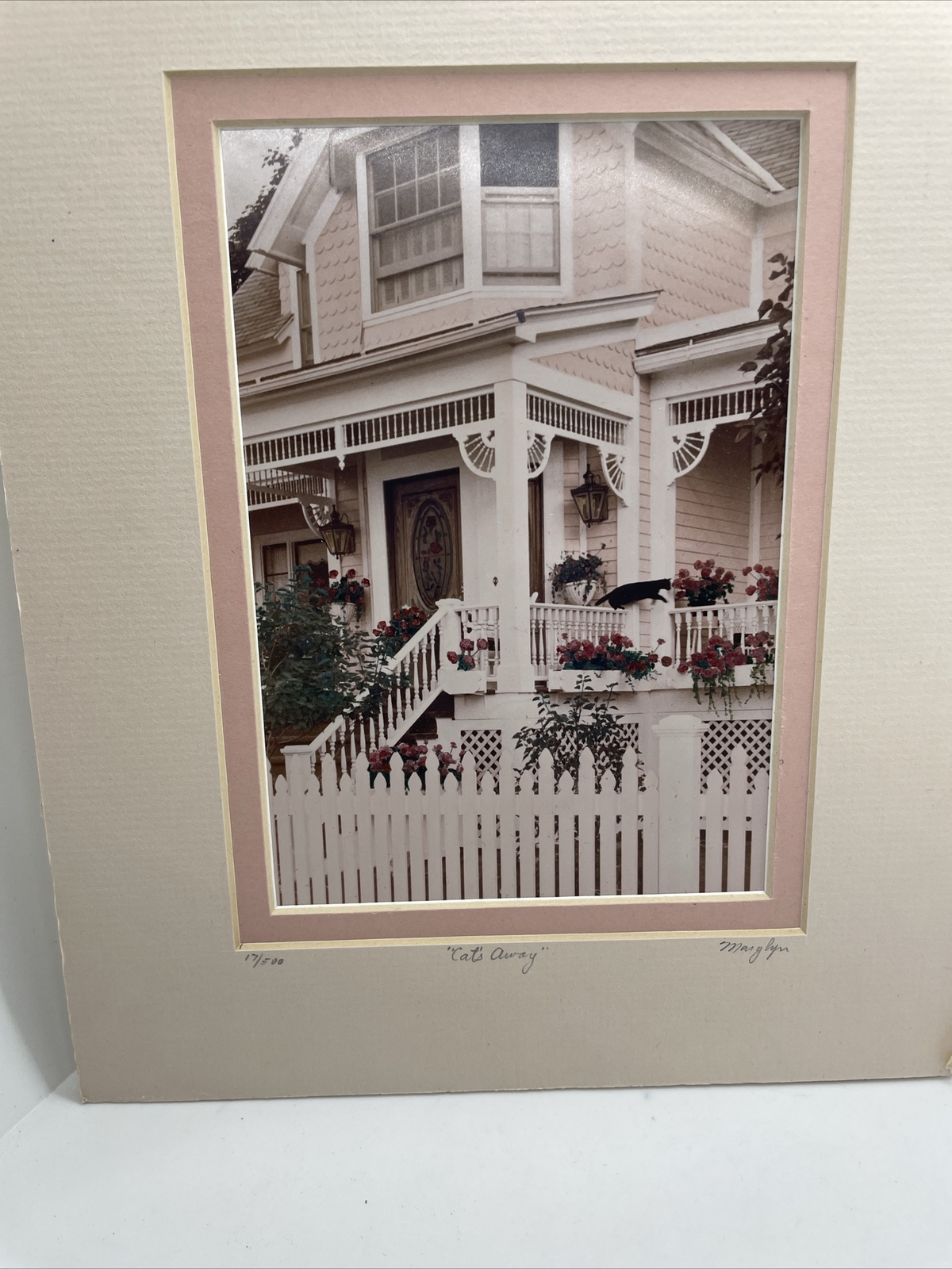Victorian House Cat’s Away Matted Photo Print SIGNED Marylyn # 17/500 Pink&Roses