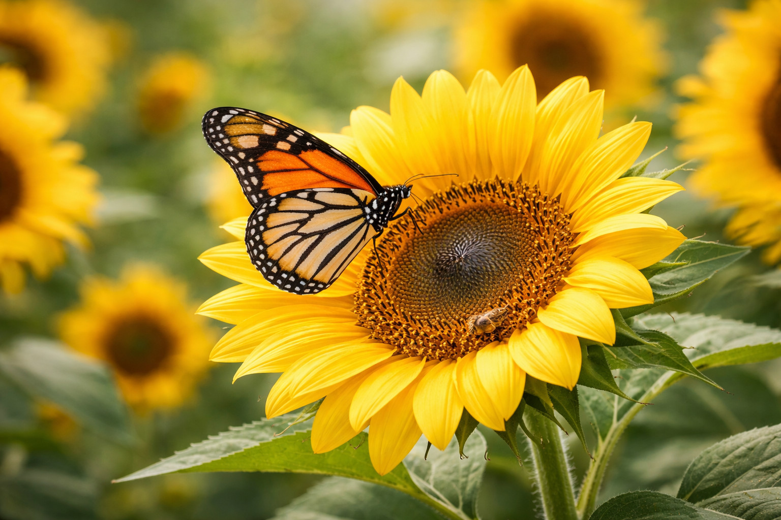 Digital Art Wallpaper – Butterfly Sunflower Landscape HD Wallpaper Nature Photo