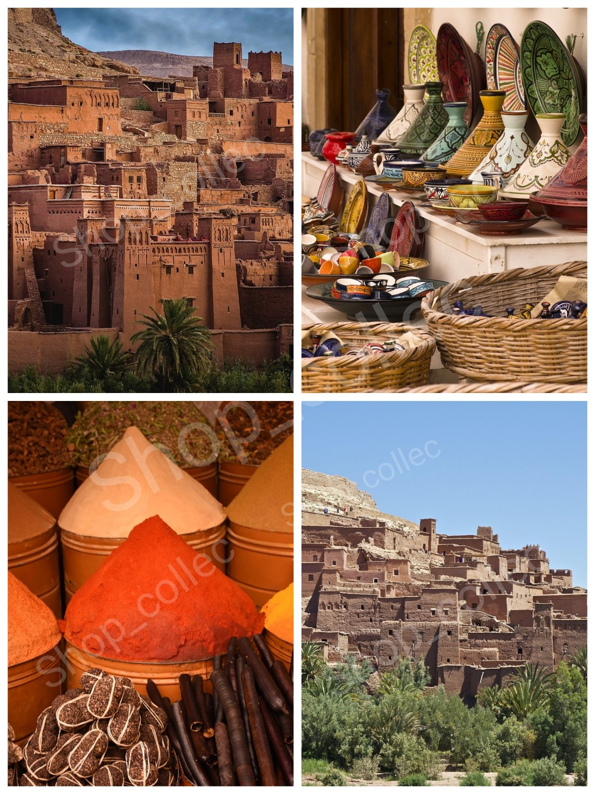 4 photos JPG Moroccan Kasbah, Spices, Handcrafted traditional Culture tagine
