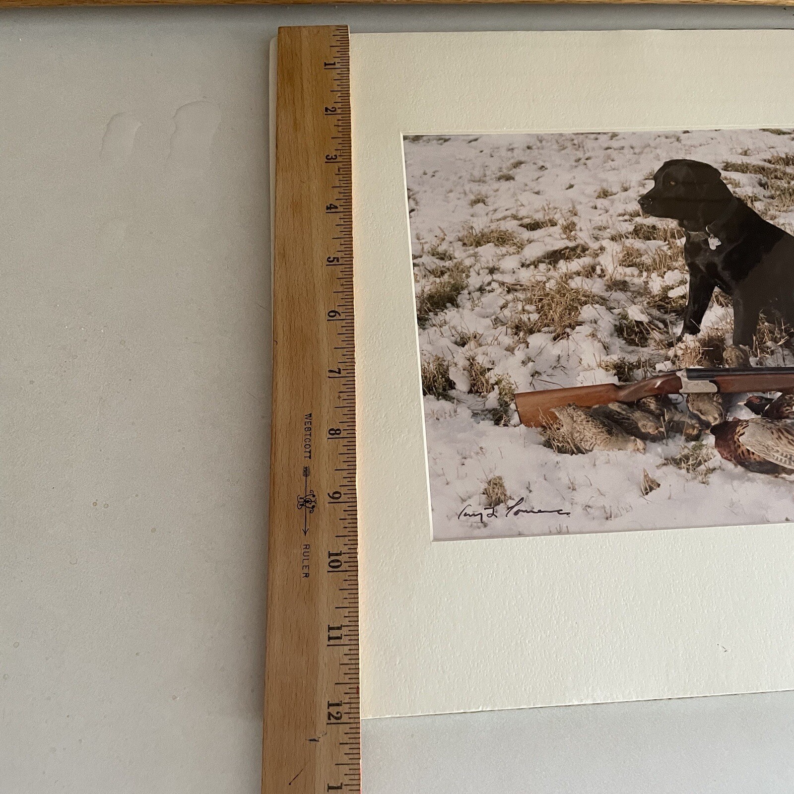 Gerry Lamarre Wildlife Photographer Print Black Lab Hunting Rifle Pheasant Snow