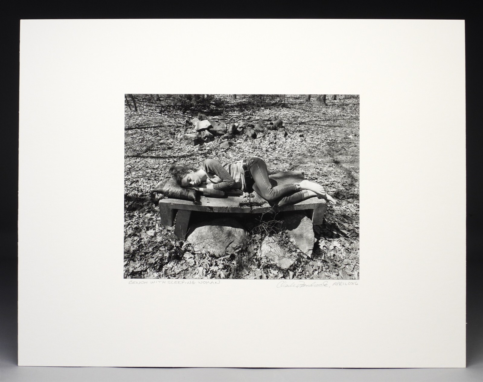 Charles Fendrock Silver Gelatin Large Format Photograph Bench w/ Sleeping Woman