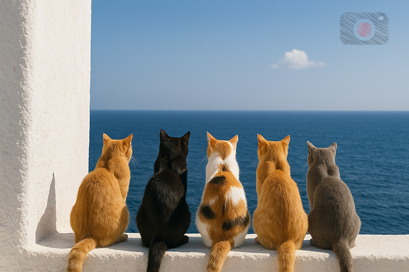 Digital Photo Art Wallpaper, Look like Cats by the Sea at Greek Island
