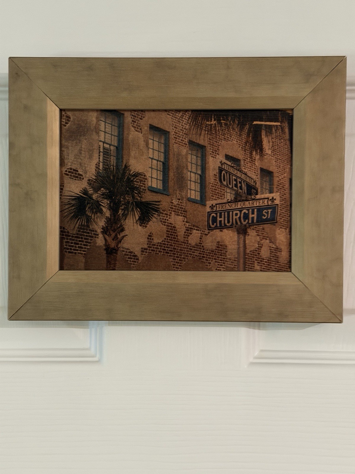 Charleston SC French Quarter Queen & Church St Sepia Photo Custom Framed Art EUC