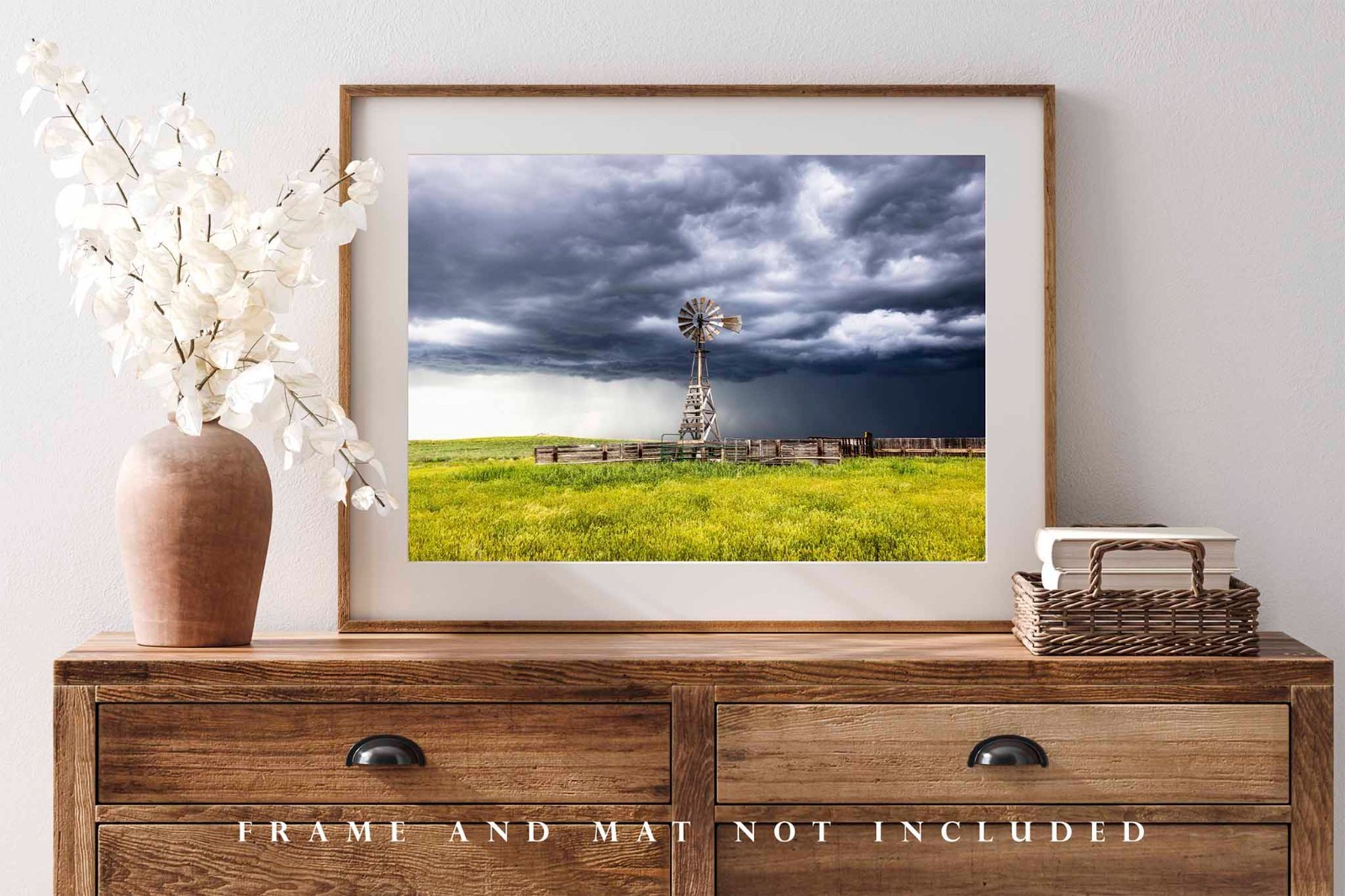 Western Photography Print – Storm Over Old Windmill and Cattle Pens in Wyoming
