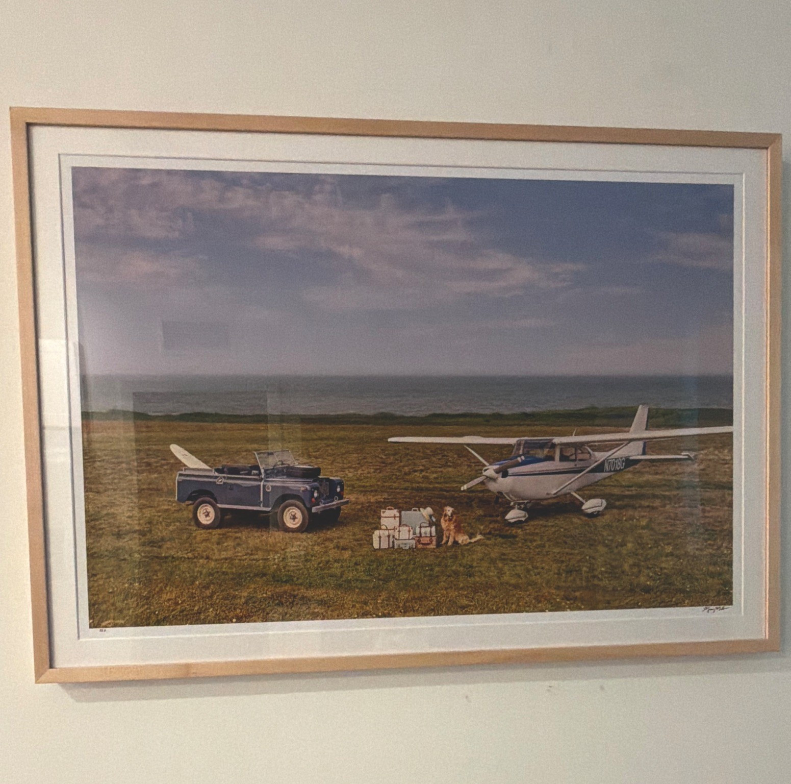 Gray Malin Signed and #6 Framed Matted Color Photo Airplane Vintage Autos Dog