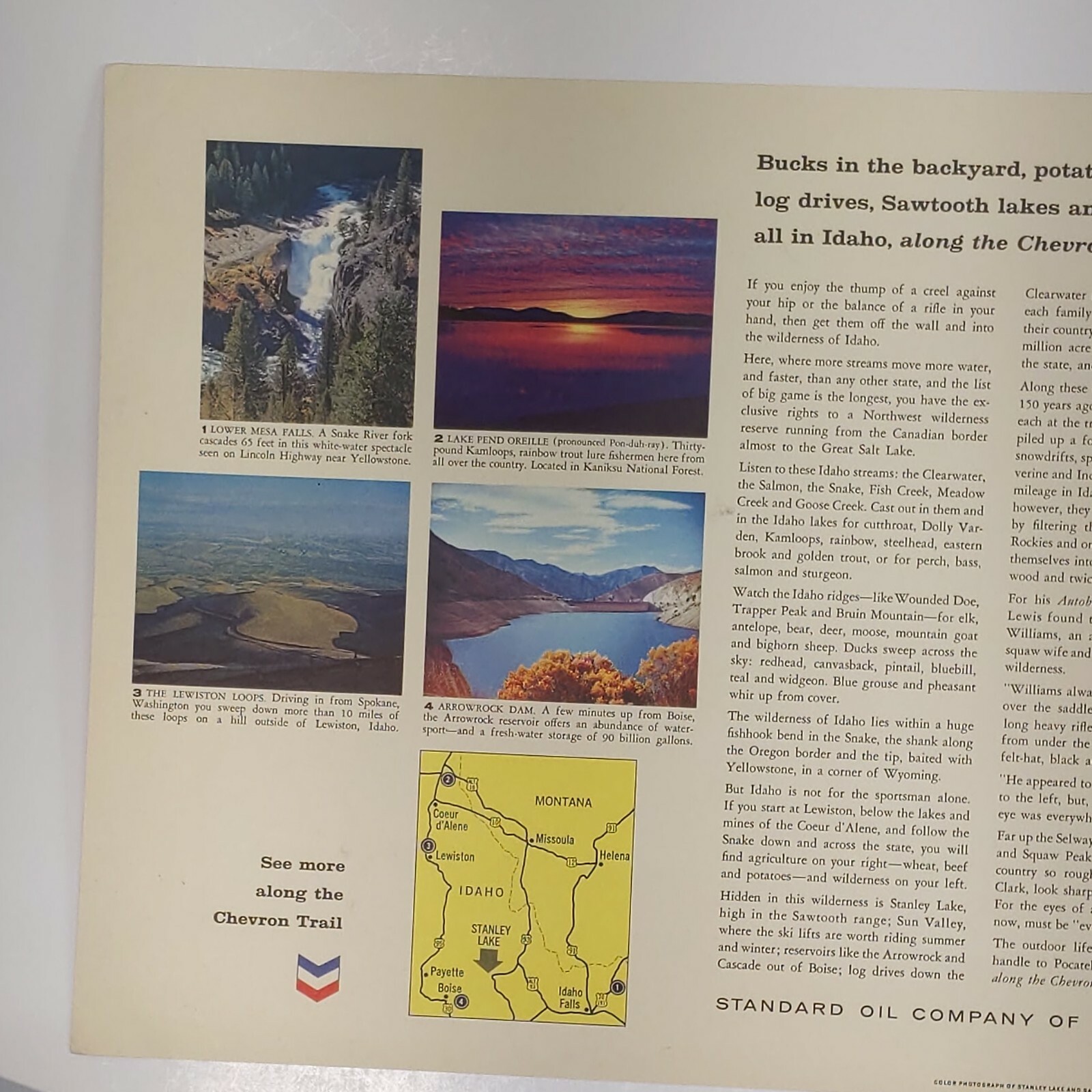 Vintage Sawtooth Mountains Stanley Lake Photo Print Standard Oil Chevron Trail