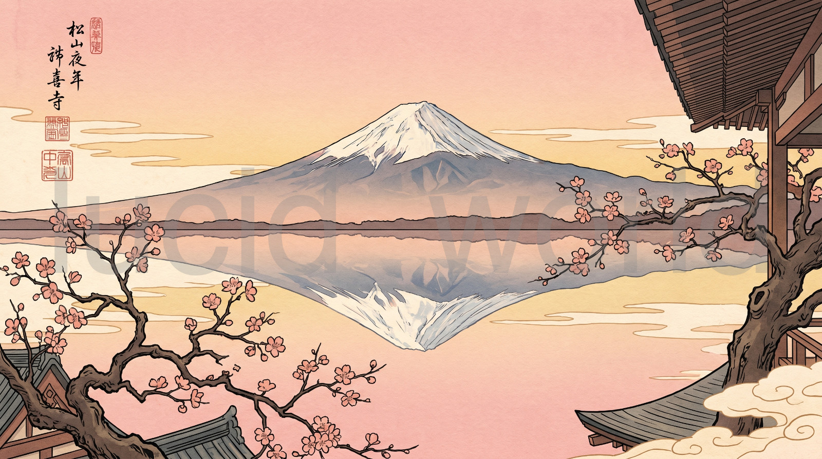 Mt Fuji Reflection Digital Art Mount Fuji Lake Sakura Japanese Download File PNG