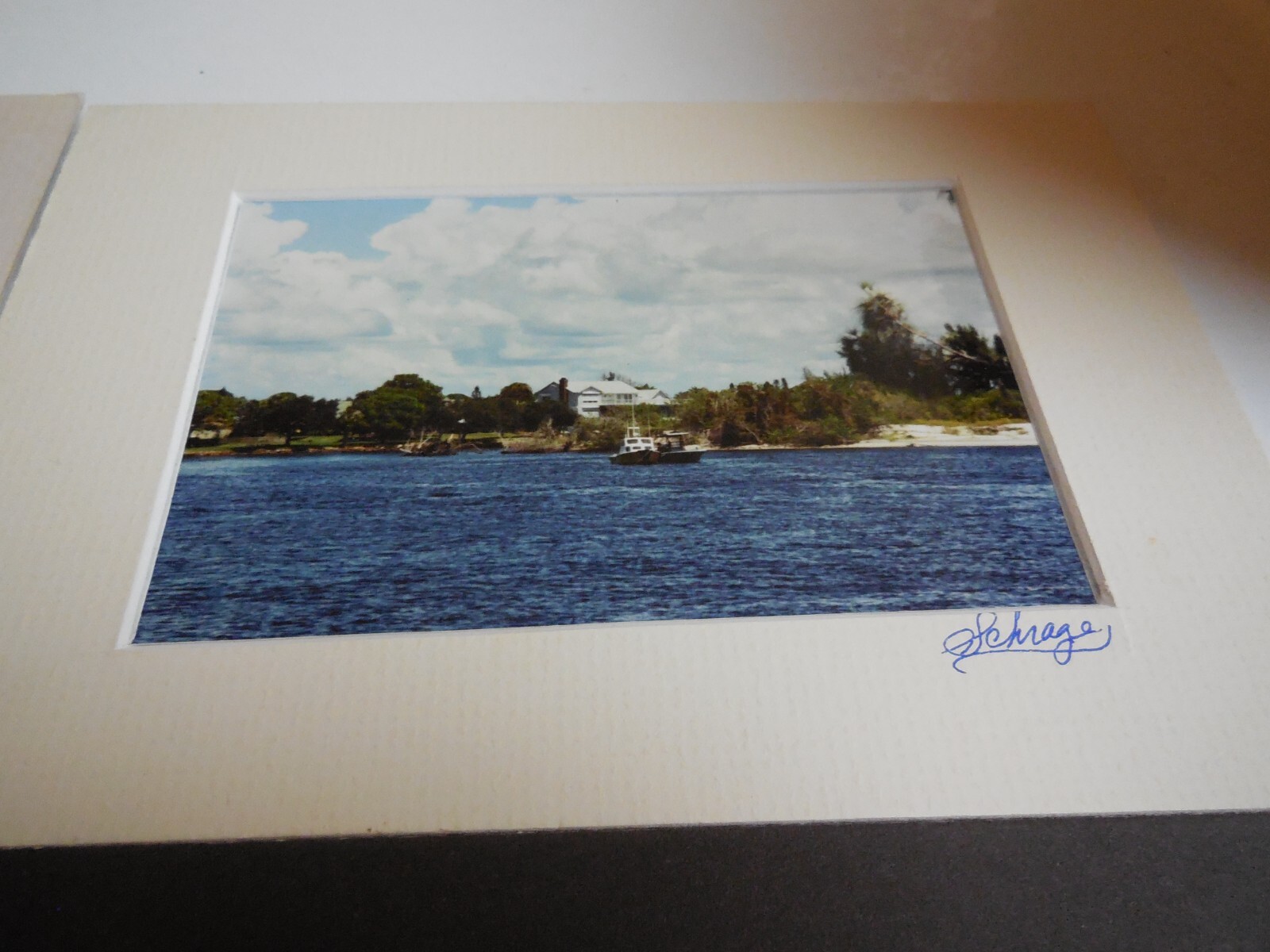 O6 Venice Florida set 4 Color Photograph Matted & Signed Water Tug Boat Schrage