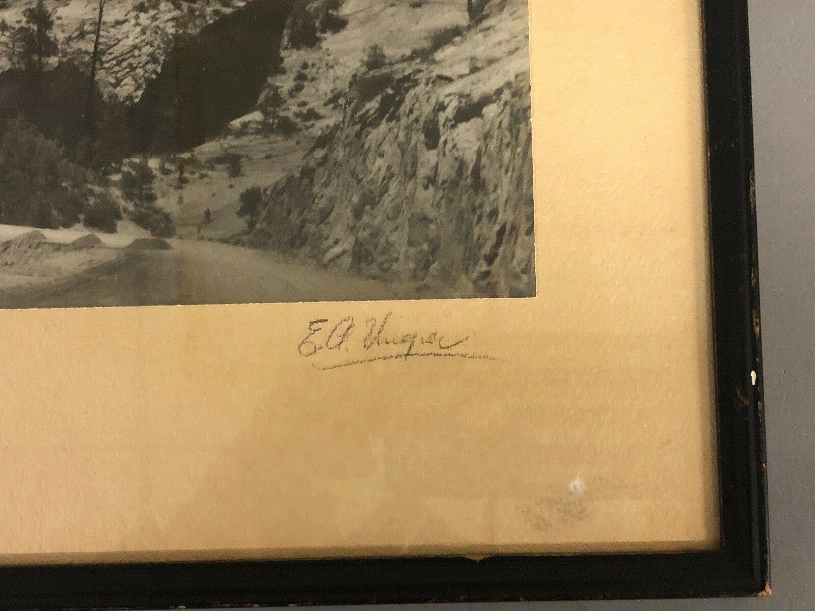 1934 Framed Photo “Windswept” Signed E.A. Vuger Of A Canyon 12 1/4” X 13 3/4”