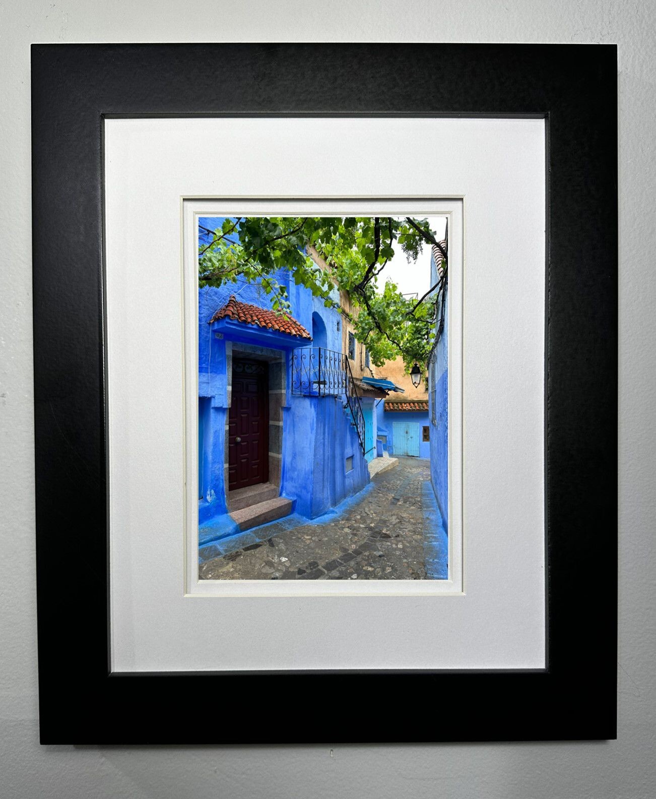 Beautiful Framed, Matted and Signed Photograph of Chefchaouen Morocco-Stone Path