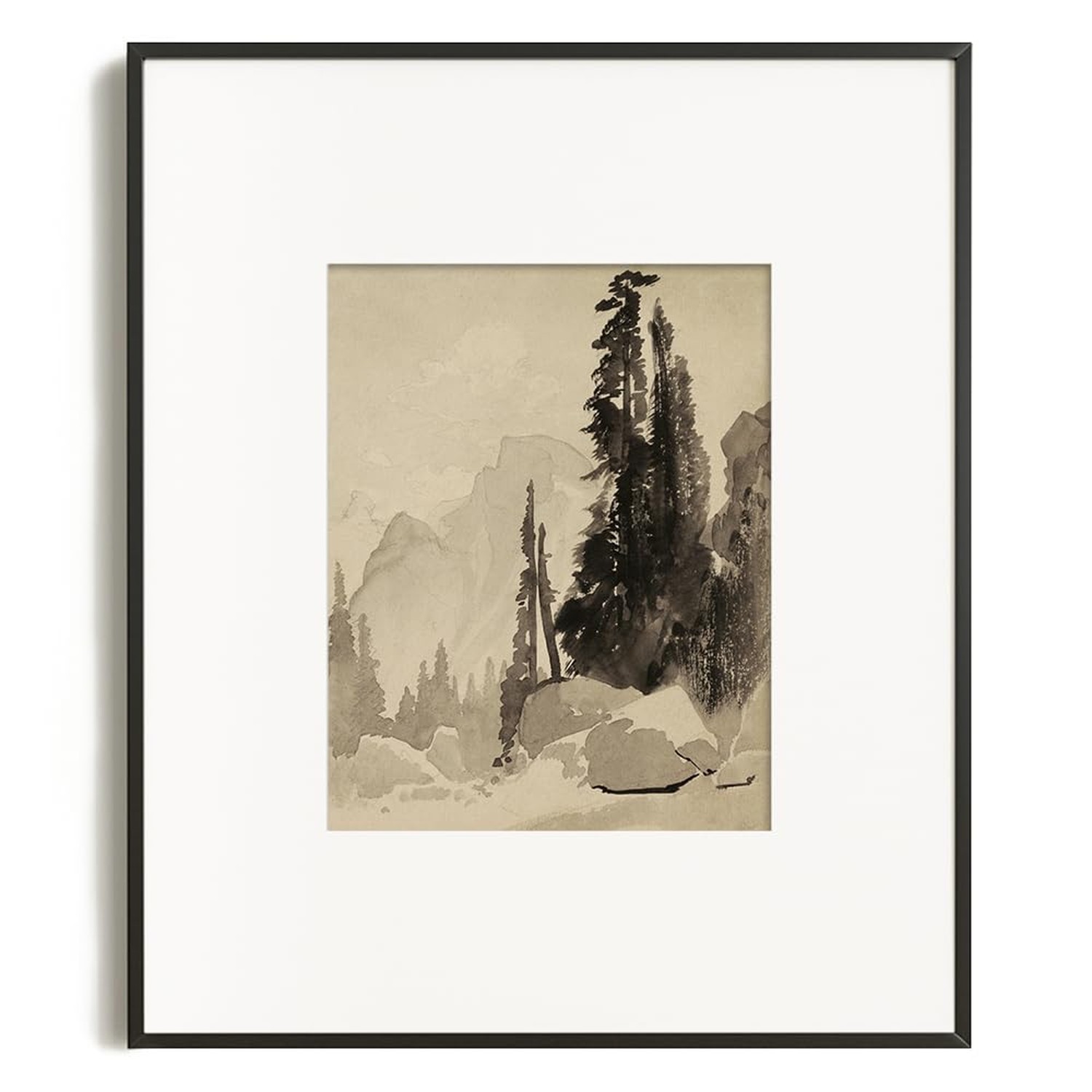 Forest Landscape Drawing Print Poster – Vintage Farmhouse Engrave Line Wall A…