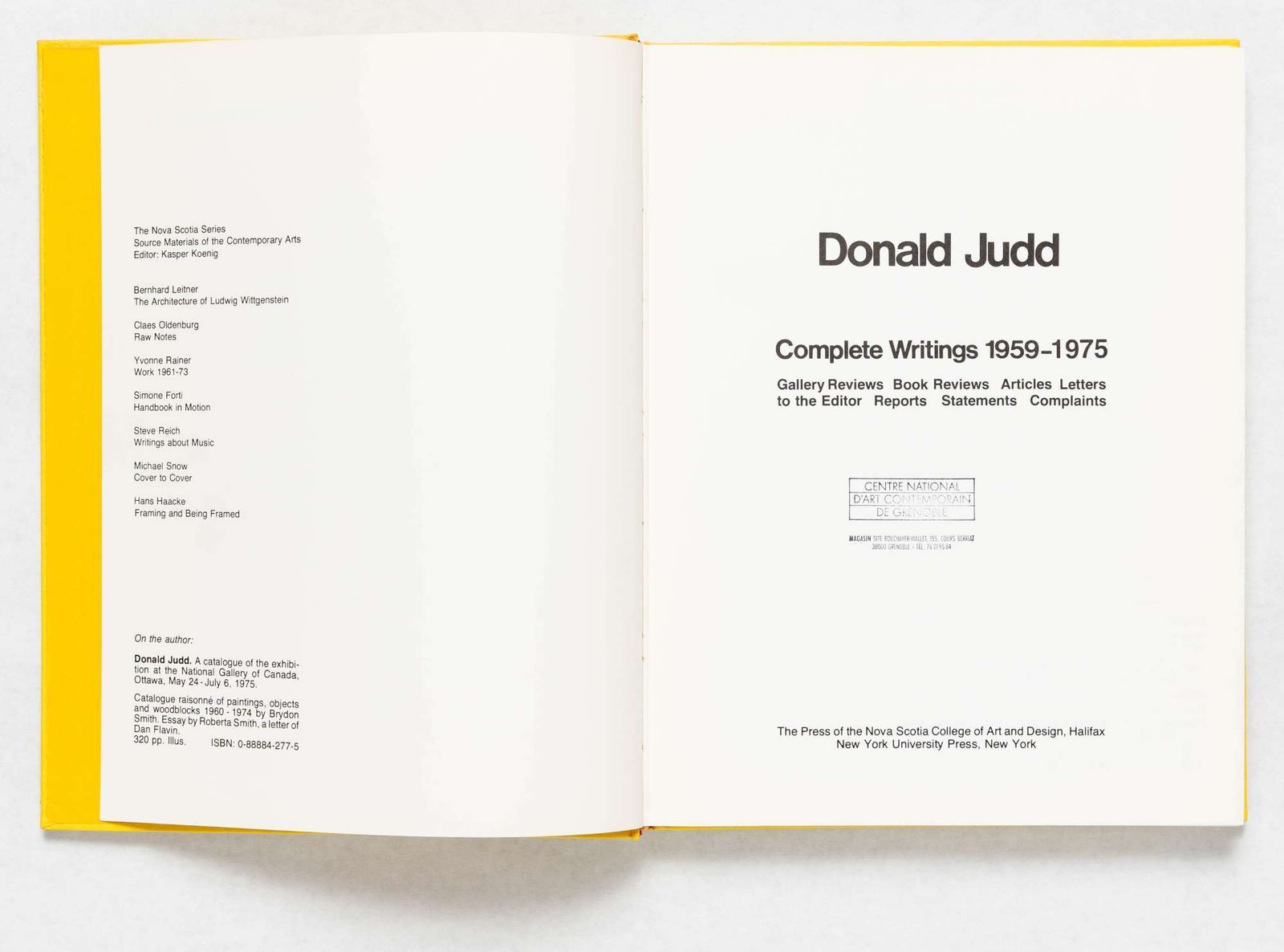 Donald Judd Complete Writings 1959-1975 1975 1ST EDITION NICE EX-LIBRARY