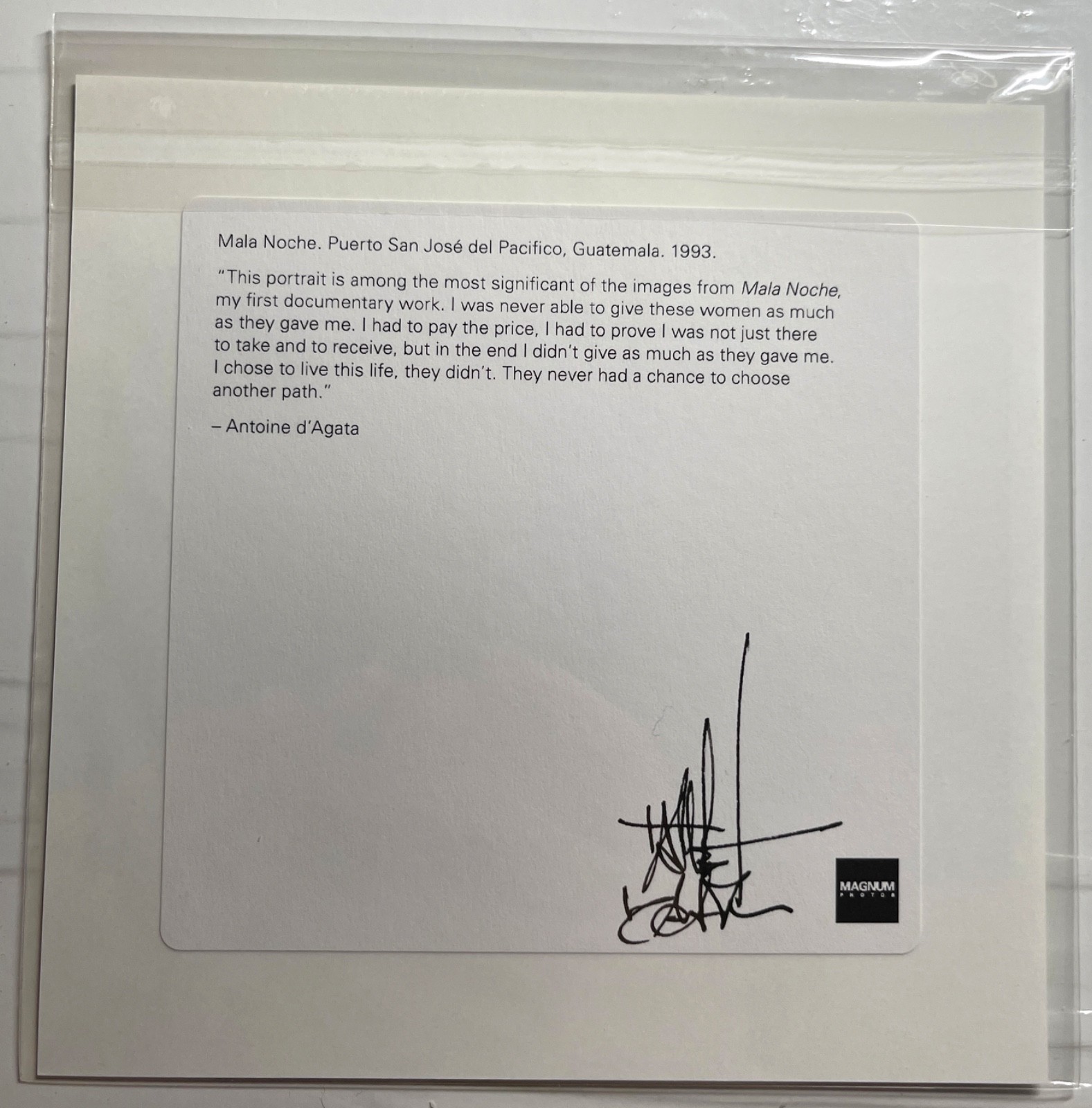 SIGNED ANTOINE d’AGATA MALA NOCHE, 1993 MAGNUM 6″ SQUARE PRINT 2022 NEW