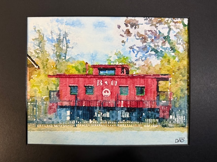 B & O Caboose Digital Watercolor Original Photograph 8 X 10 Mat 11 X 14 – Signed