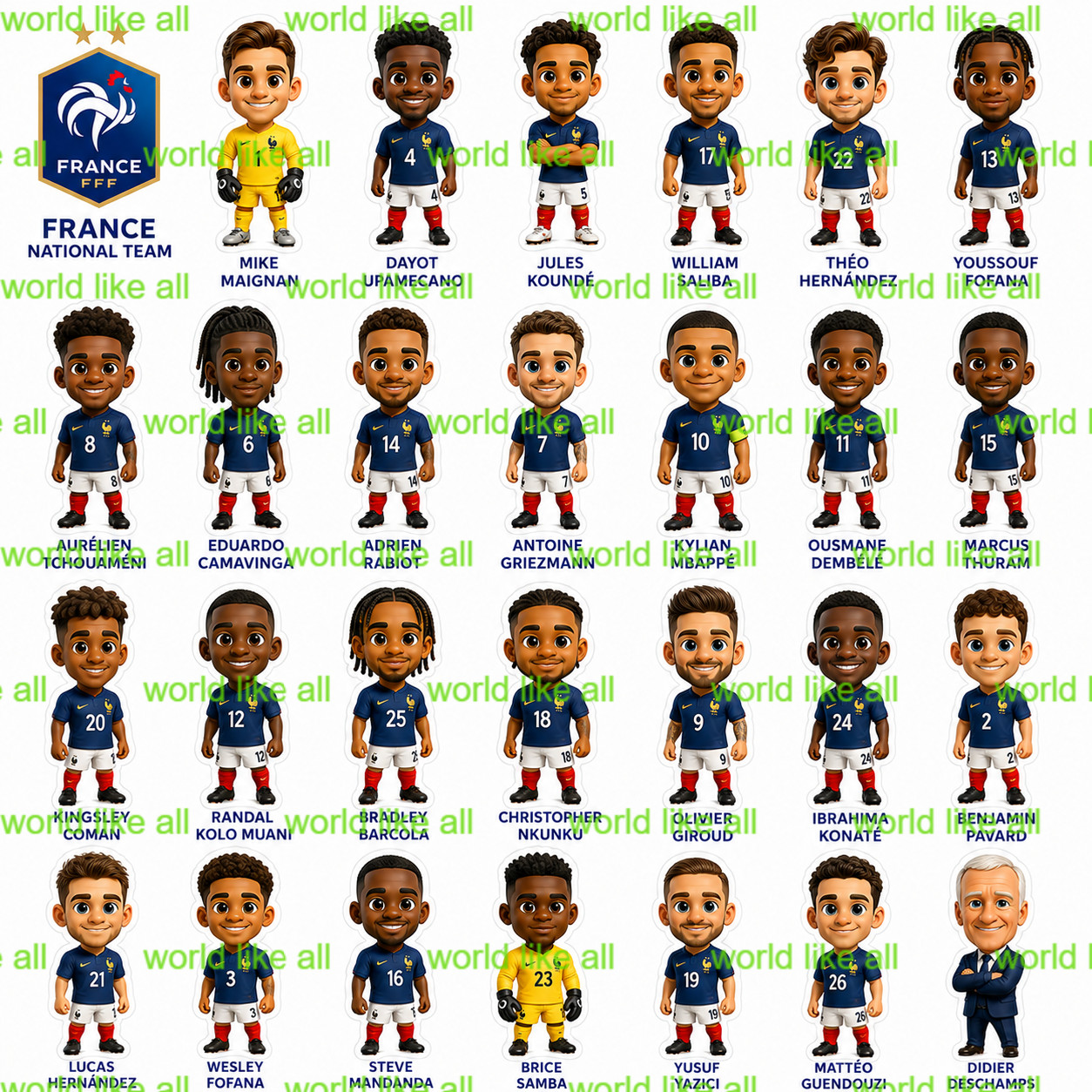 France Football Stickers Sheet Kids Adults | Cute 3D Cartoon Digital Download