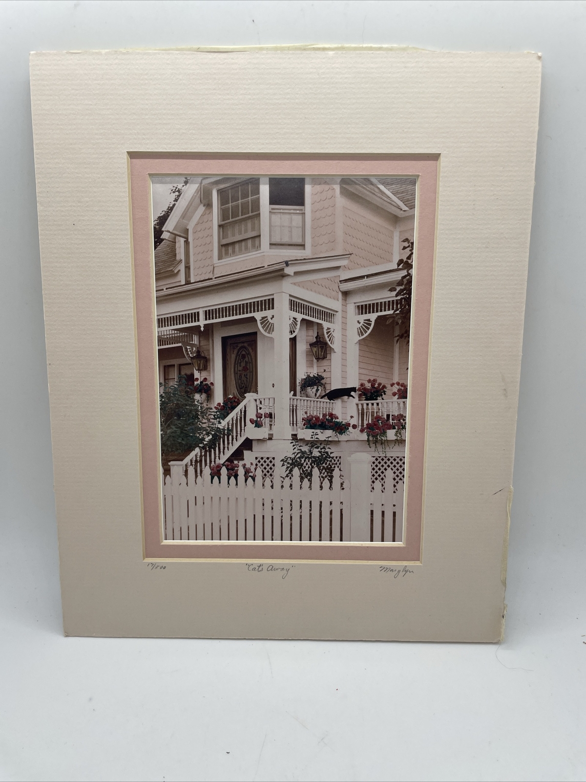 Victorian House Cat’s Away Matted Photo Print SIGNED Marylyn # 17/500 Pink&Roses