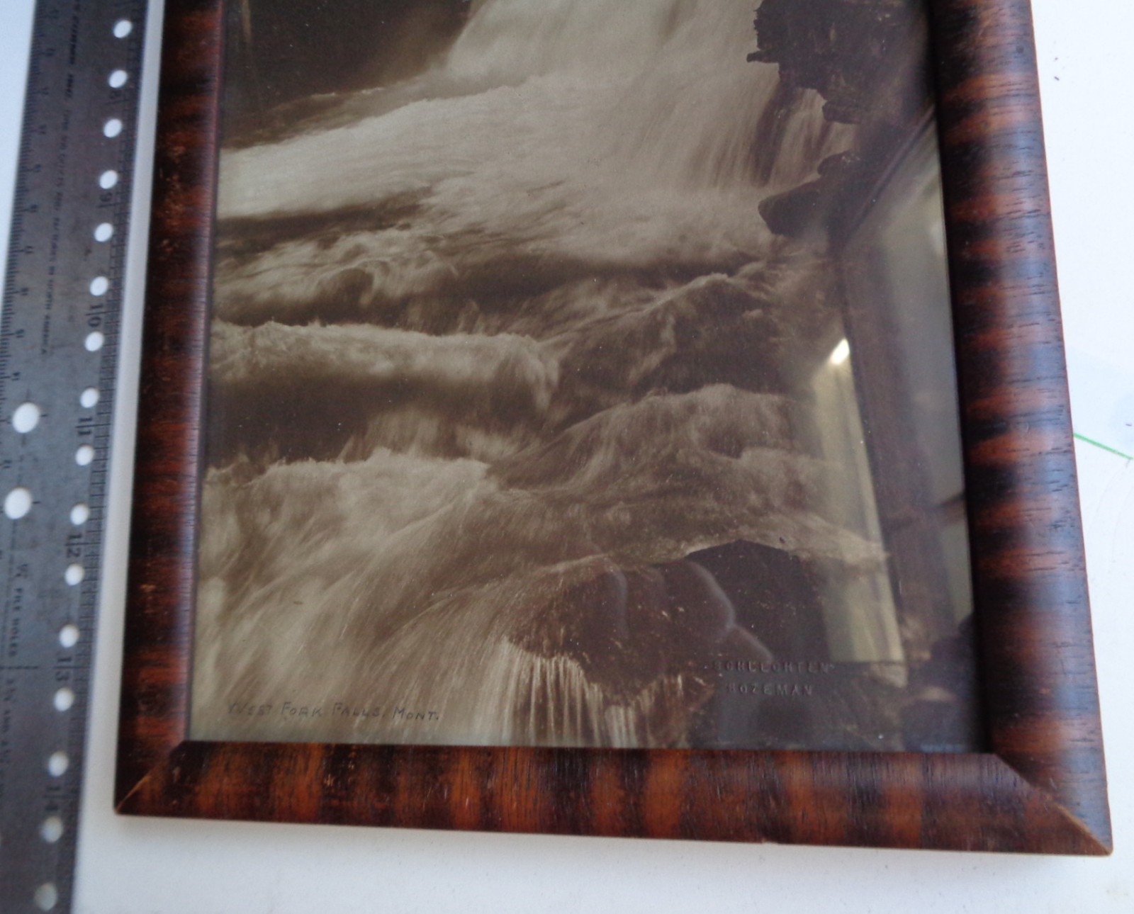 Framed Antique Orig Albert Schlechten Photograph West Fork Falls Bozeman Montana