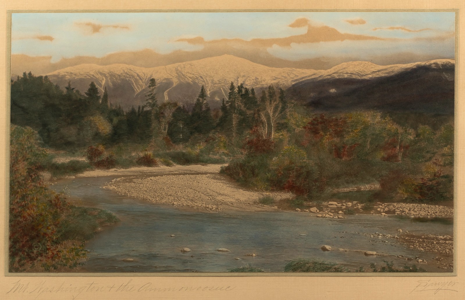 Charles Sawyer (1868-1954) Mt Washington/Ammonoosuc River, Hand Colored Photo