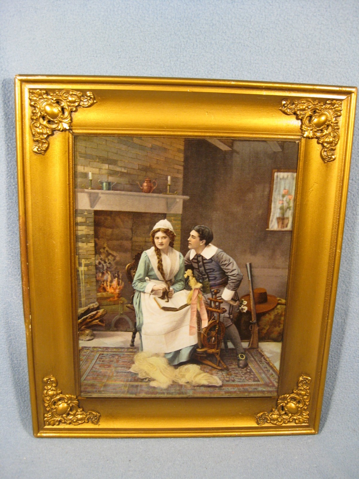Rare Antique Victorian Art Glass Circa 1900 Picture Man & Woman 9″ X 7″