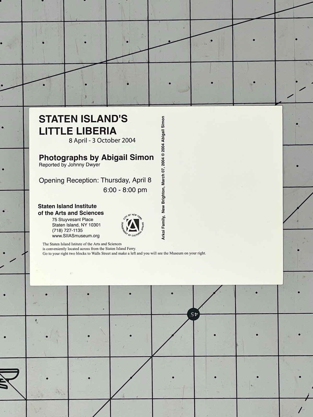 STATEN ISLAND’S LITTLE LIBERIA – Abigail Simon Art Announcement Card 2004