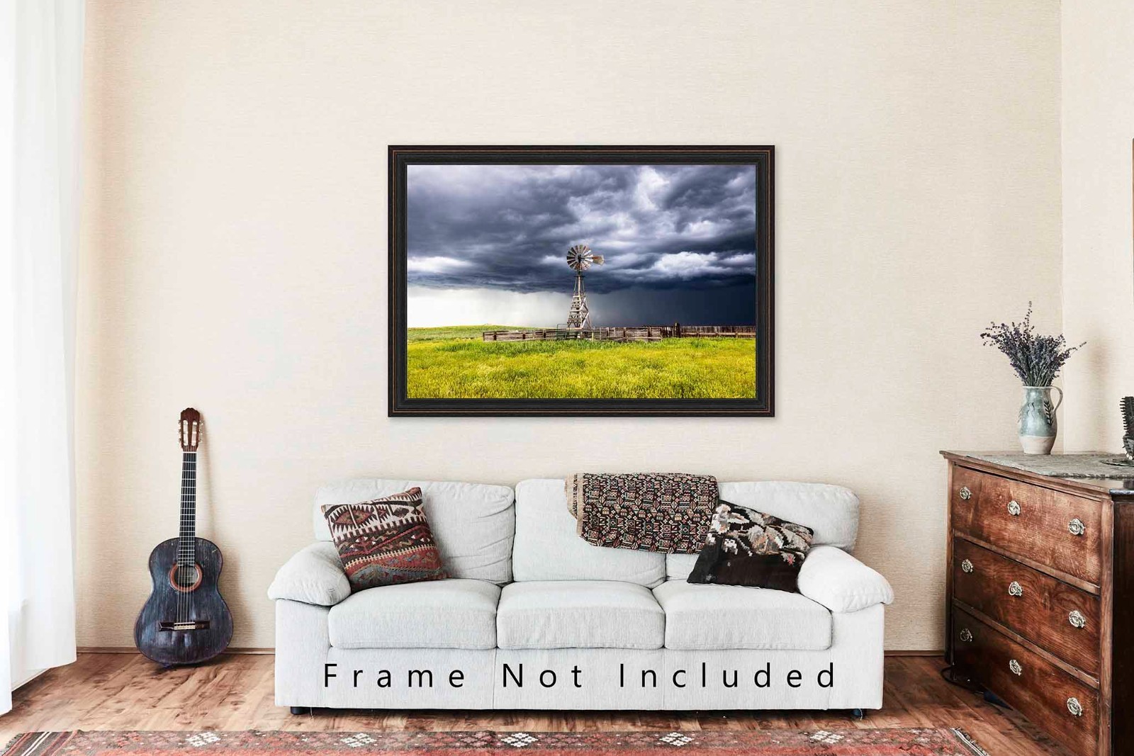 Western Photography Print – Storm Over Old Windmill and Cattle Pens in Wyoming