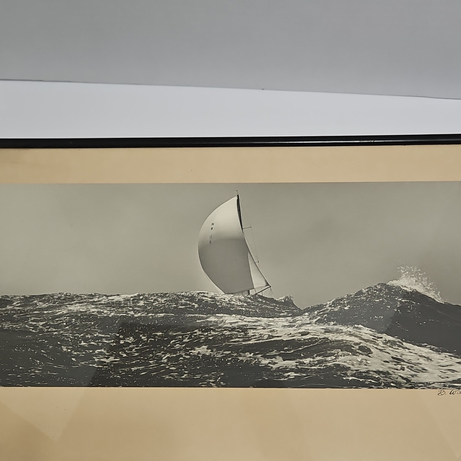 B. Williams Signed Black & White Sailboat Seascape Photo Framed Matted Landscape