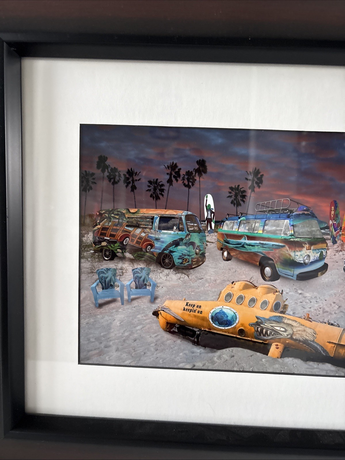 Ralph Rankin VW’s Vans Submarine Keep On Keepin’ On Signed 20” x 16” Beach Scene