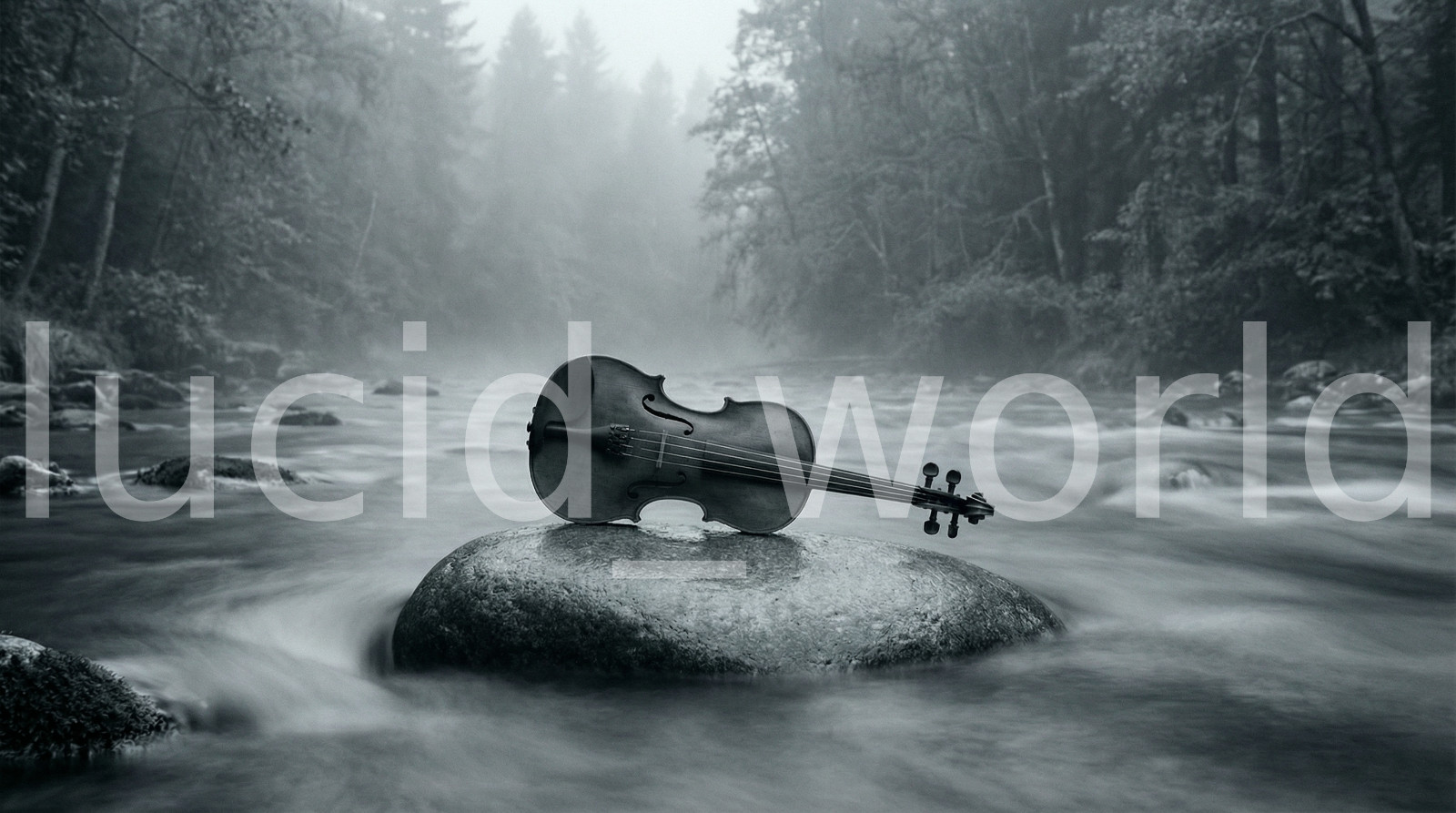 Violin on Rock in Misty River Digital Download Printable Wall Art Moody Music