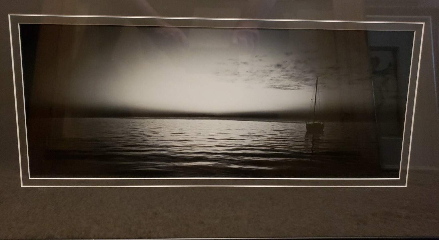 Edward Holland Signed And Numbered B&W Photography Sunset Sailboat 23″ W x9¼” H