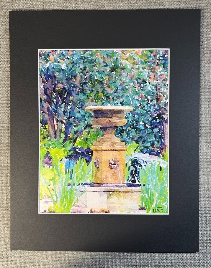 Fountain Digital Watercolor Original Art Photograph 8 X 10 Mat 11 X 14 Signed