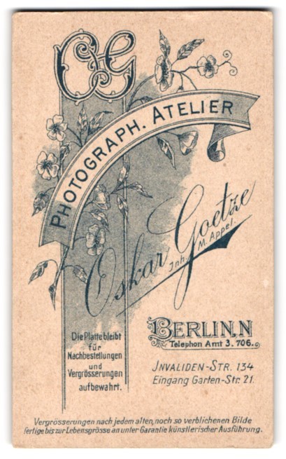 Photography Oskar Goetze, Berlin, Invalidenstr. 134, Photographer’s Monogram Practice
