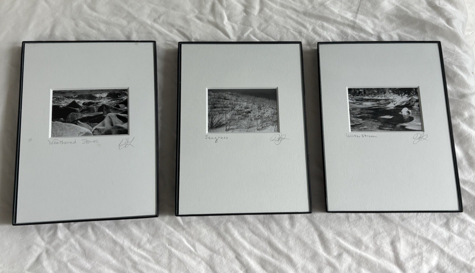 3 Black & White Minimal Modern Framed Photo Art Nature Titled Artist Signed