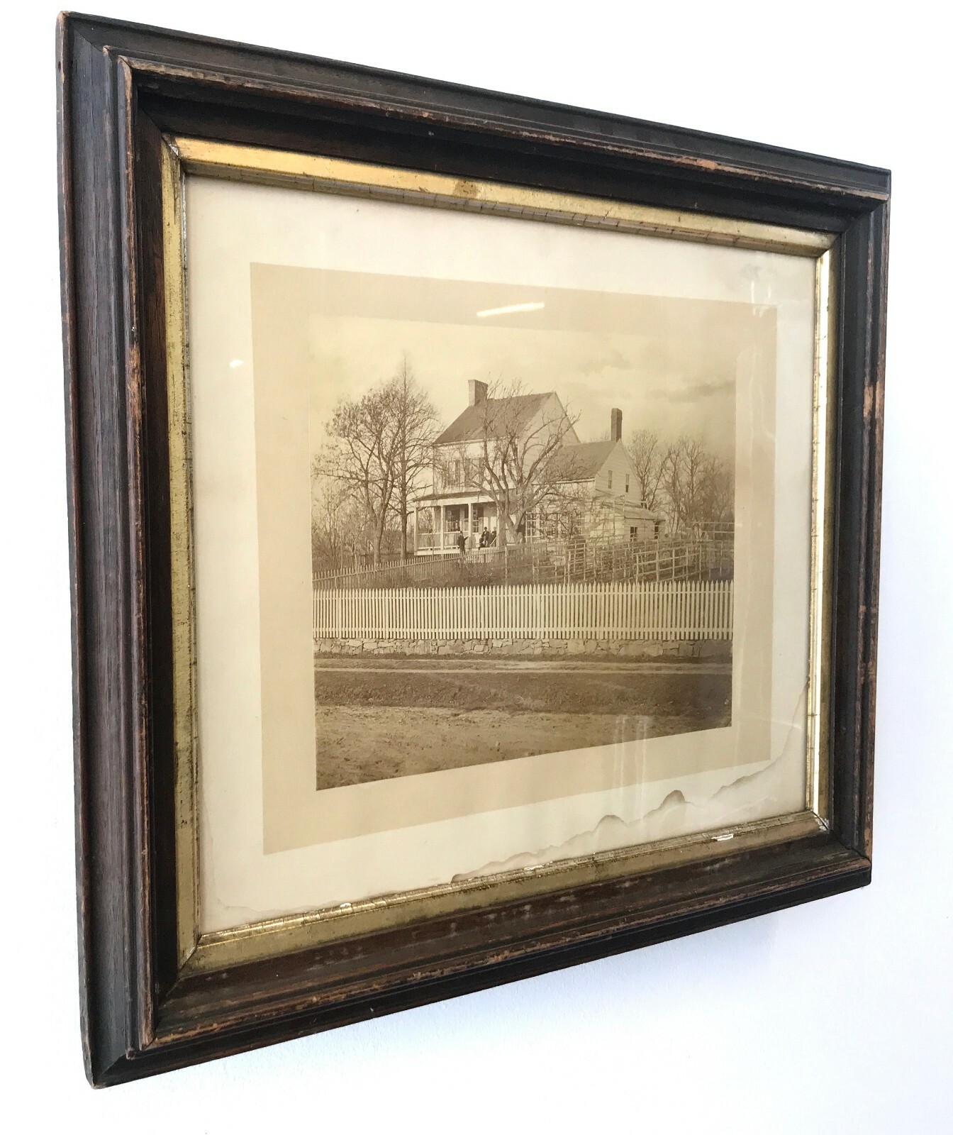 Antique Albumen Photograph Picket Fence and White House