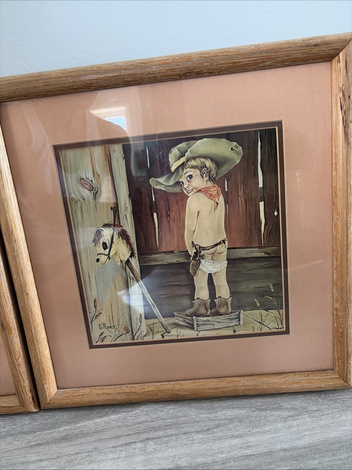 Little Cowboy/Girl Toilet Restroom G. Ranck Framed Print Western Theme Art