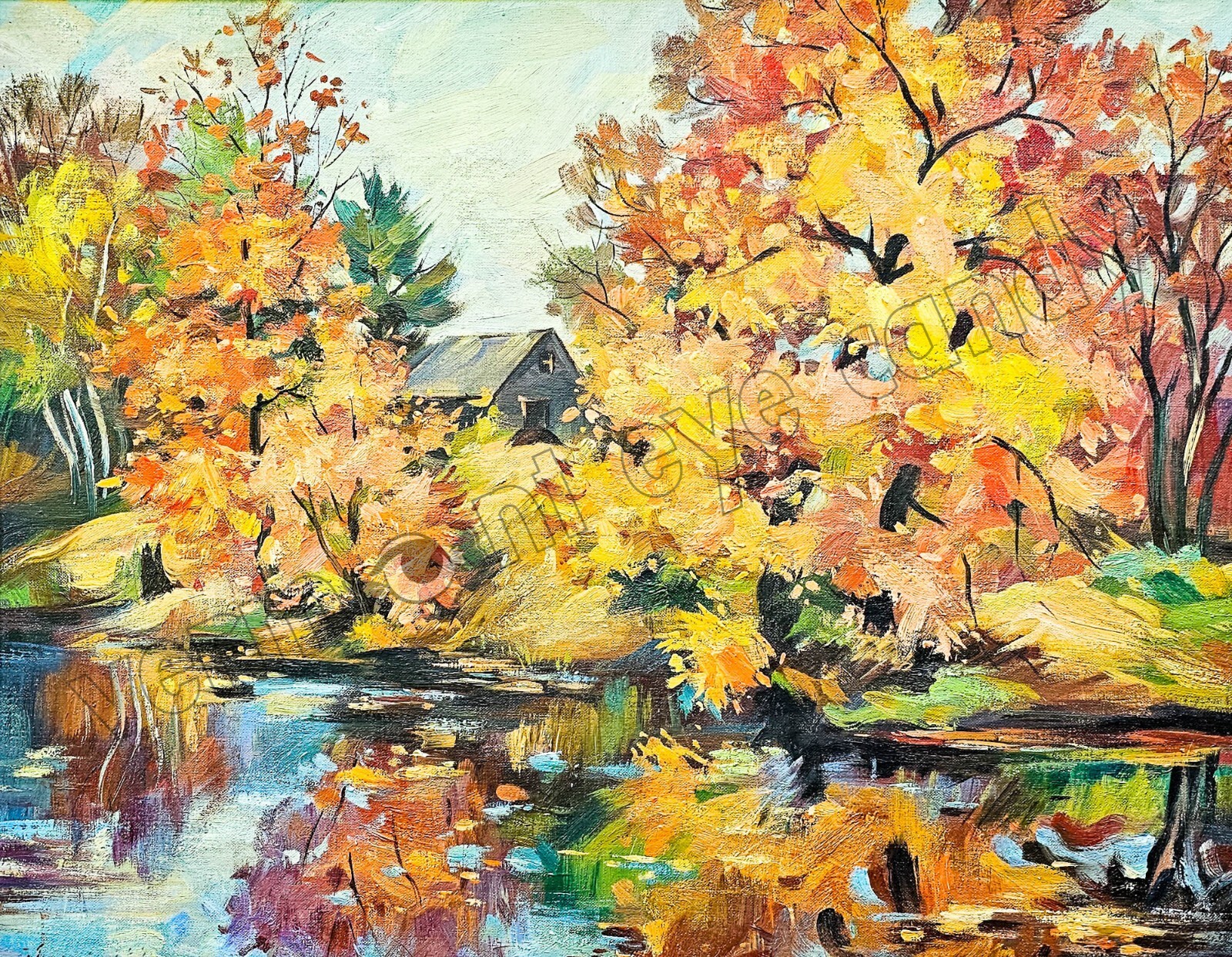 Maine Lake Cabin in the Woods Art DIGITAL DOWNLOAD Print at Home Trees Woods