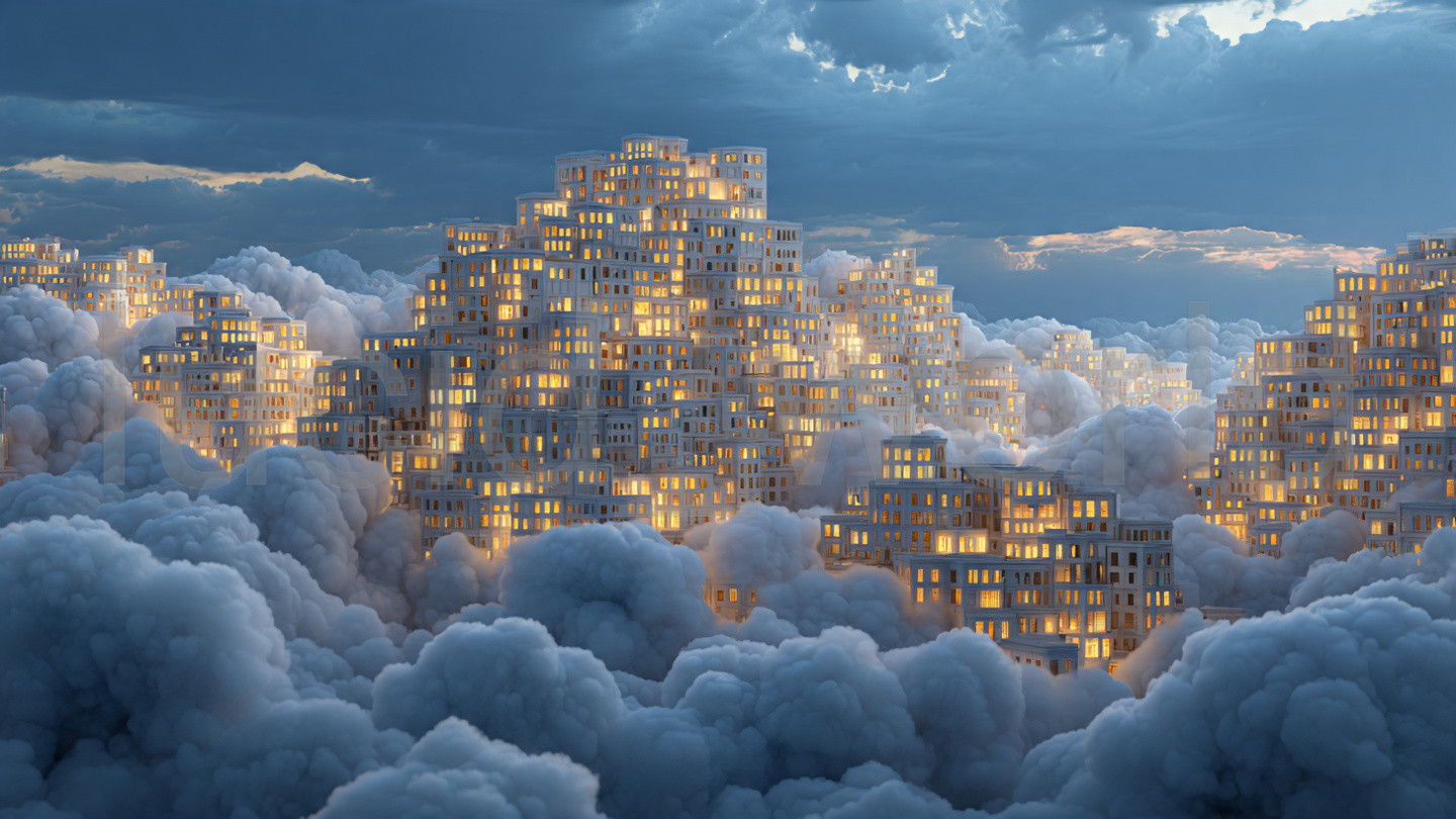 Dreamy City in Clouds Digital Art Ethereal Sky Architecture Desktop Wallpaper 4K