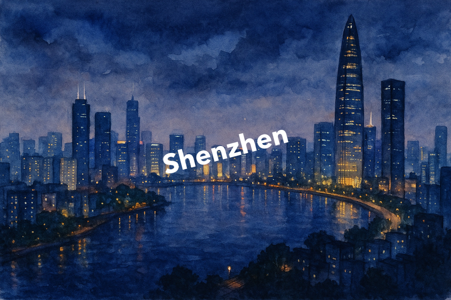 Shenzhen at Night Watercolour Painting (AI GENERATED IMAGE)
