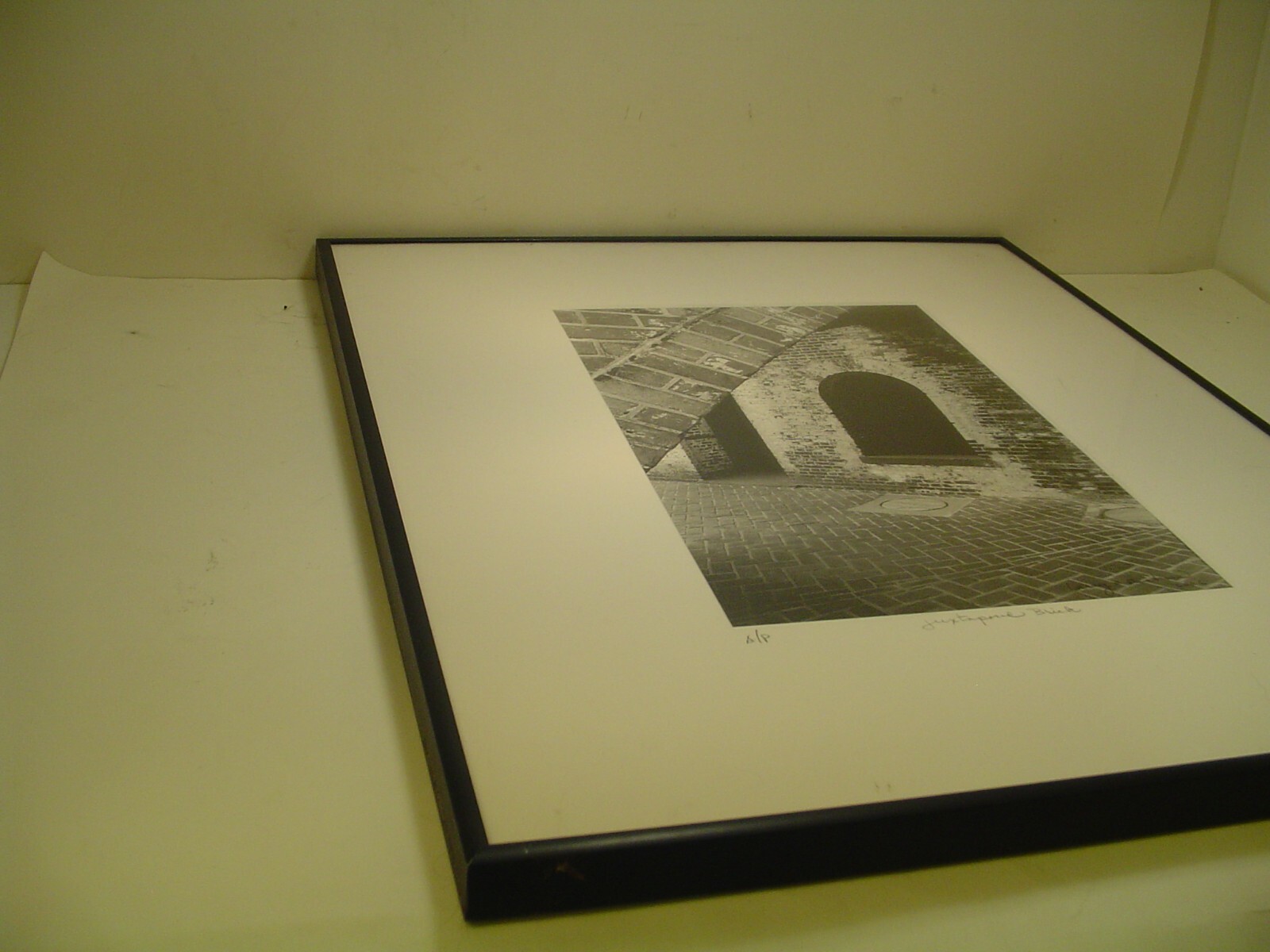 ART PHOTO.. Sculpture with bricks”Jux Brick”2006 B&W L. Santucci Frames 16x20in