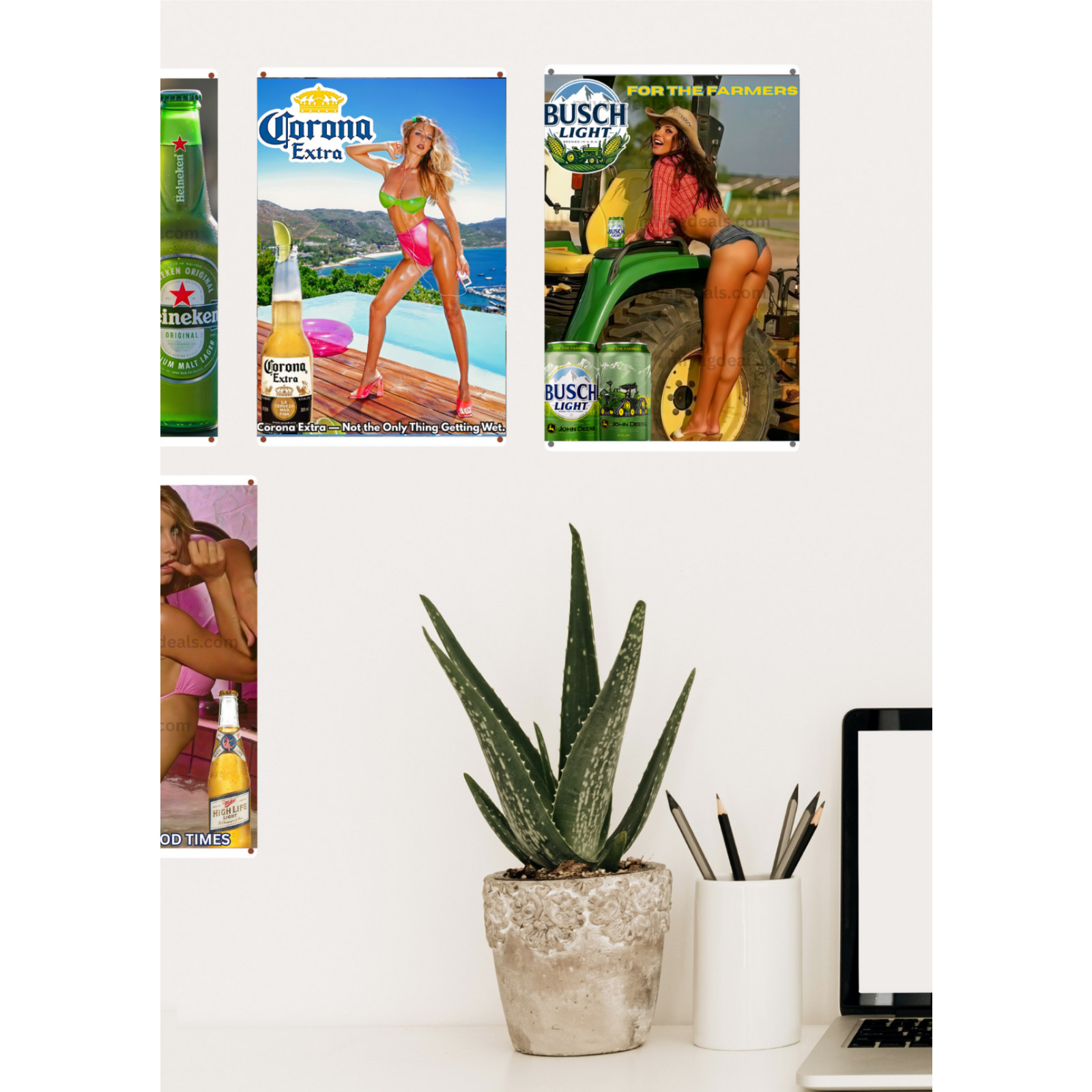Sexy Pinup Girl Upside Down PBRBeer Poster 8×12 Metal Sign Man Cave Wall Decor
