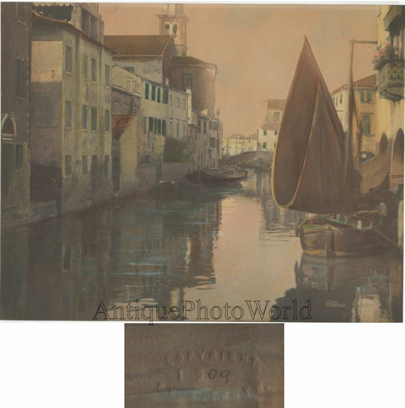 Venice Italy canal rare antique hand tinted art photo by Henry Troth
