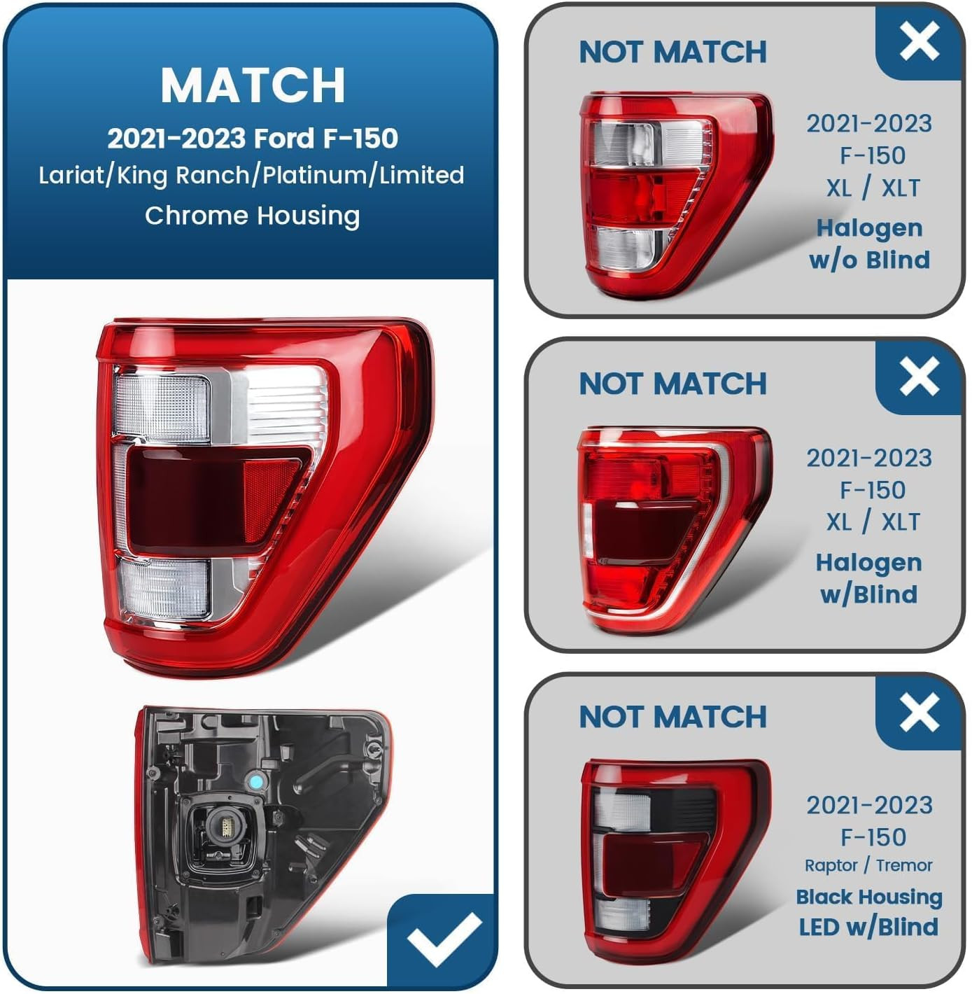 LED Tail Lights Compatible with 2021-2023 Ford F150 King Ranch Lariat Limited Pl