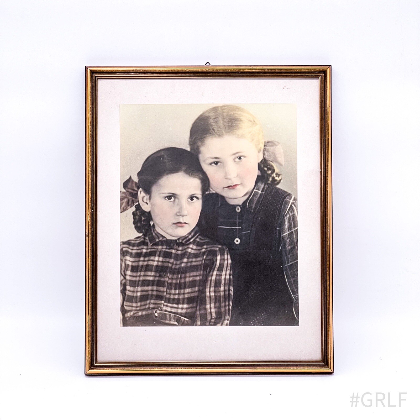 Vintage Portrait Photography of Two Girls Framed with Glass Insert | 32x40cm