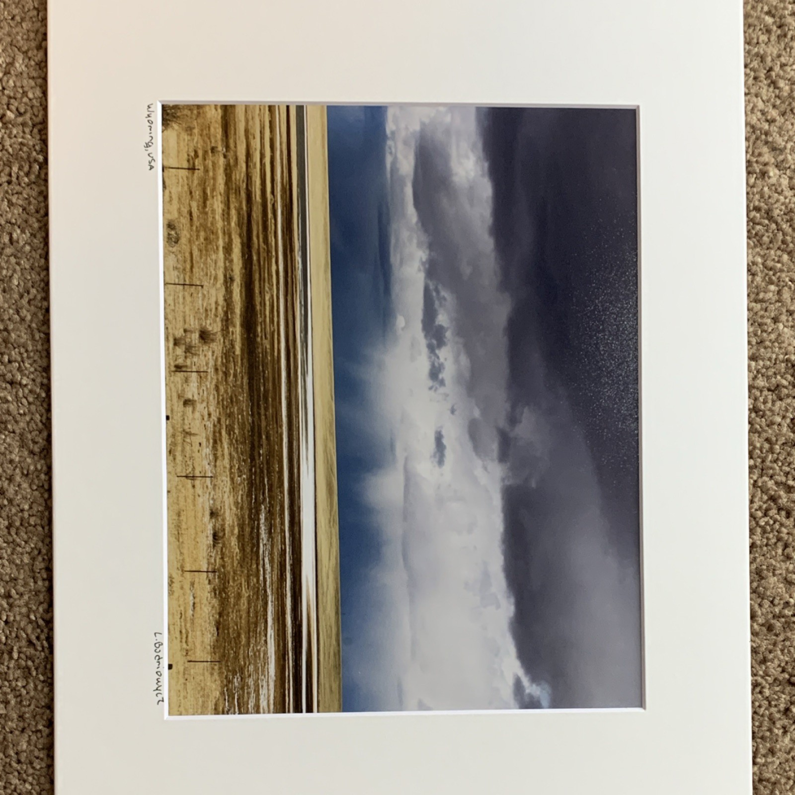 Signed Matted Color Landscape Photograph Print of Wyoming, Storm Clouds Prairie